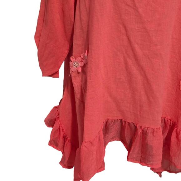 Kaktus Coral Crochet Floral Trim Linen Blend Tunic Plus Size XXL NEW - Picture 5 of 8